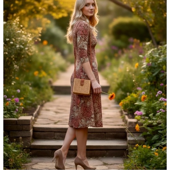 MAGGY Boutique Floral Long Sleeve Ruched Body-Con Dress Size 6 - Picture 3 of 15